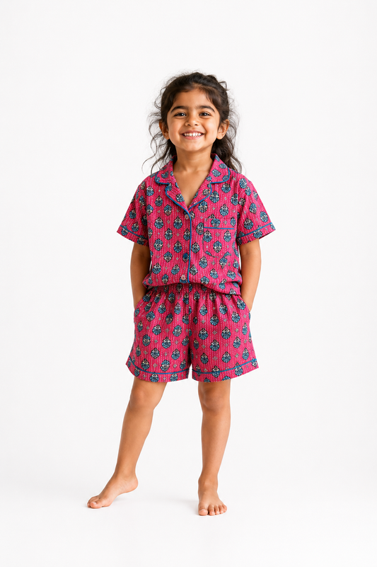 Kids Girl’s Pink Booti Printed Cotton Co-ord Set
