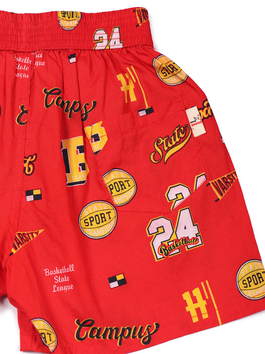 CLLING Boys Red & Black Outdoor Adventure Printed Cotton Boxer Shorts