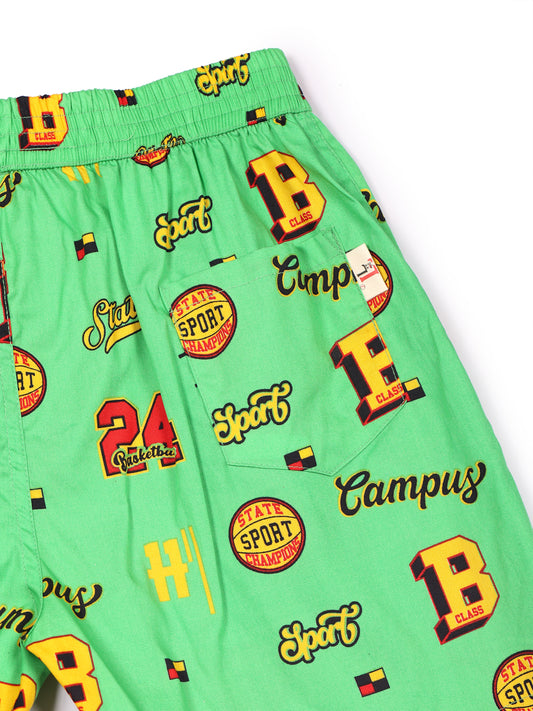 CLLING Boys 2-Pack Pure Cotton Printed Boxer Shorts - Red UFO & Green Sports Print