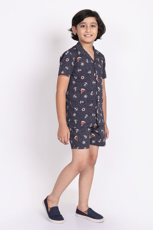 Boys’ Black Ship and Anchor Co-Ord Set