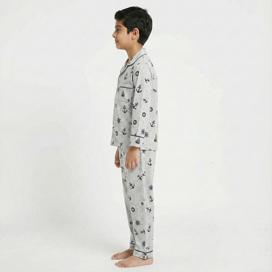 Boys’ White Ship and Anchor Co-Ord Sets with pant