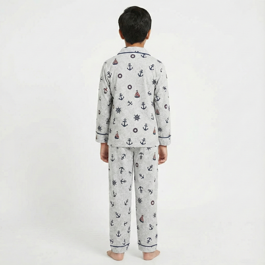 Boys’ White Ship and Anchor Co-Ord Sets with pant