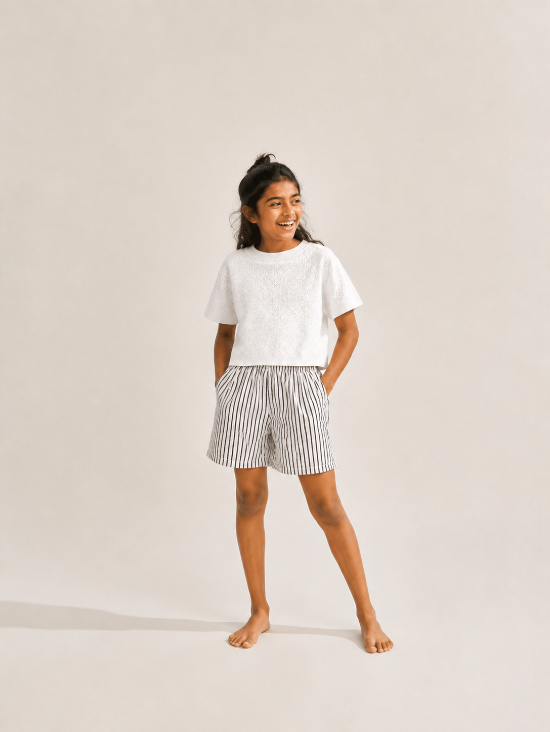 Kids Girl’s Black and White Printed Cotton Shorts