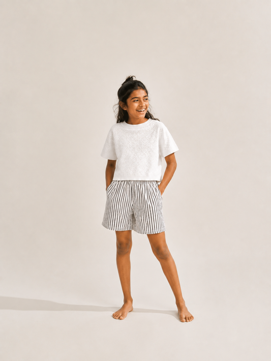 Kids Girl’s Black and White Printed Cotton Shorts