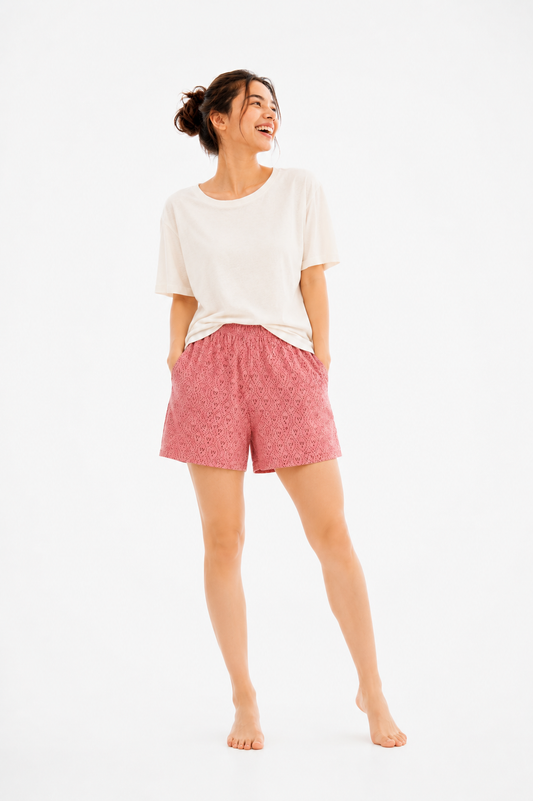 Women’s Cotton Pink Motif Jaal Printed Boxer Shorts