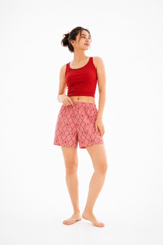 Women’s Cotton Pink Swan Jharokha Printed Boxer Shorts