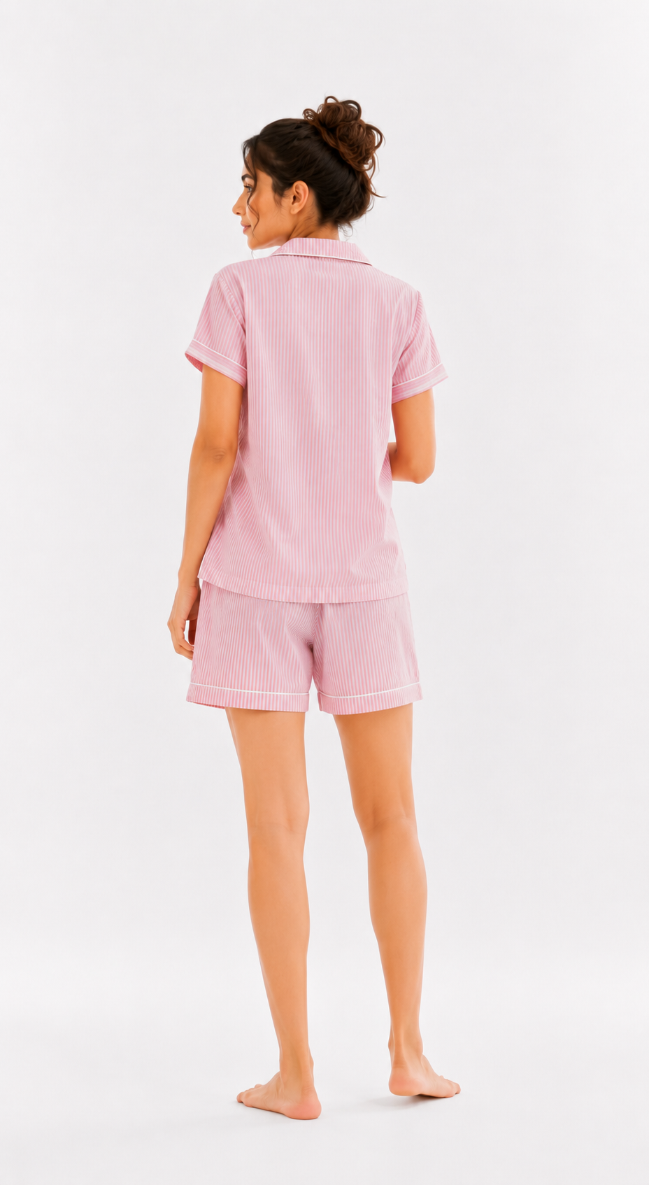 Women’s Cotton White and Pink Stripe Printed Co-ord Set