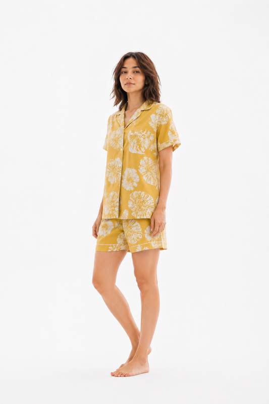Women’s Cotton Yellow Floral Printed Co-ord Set