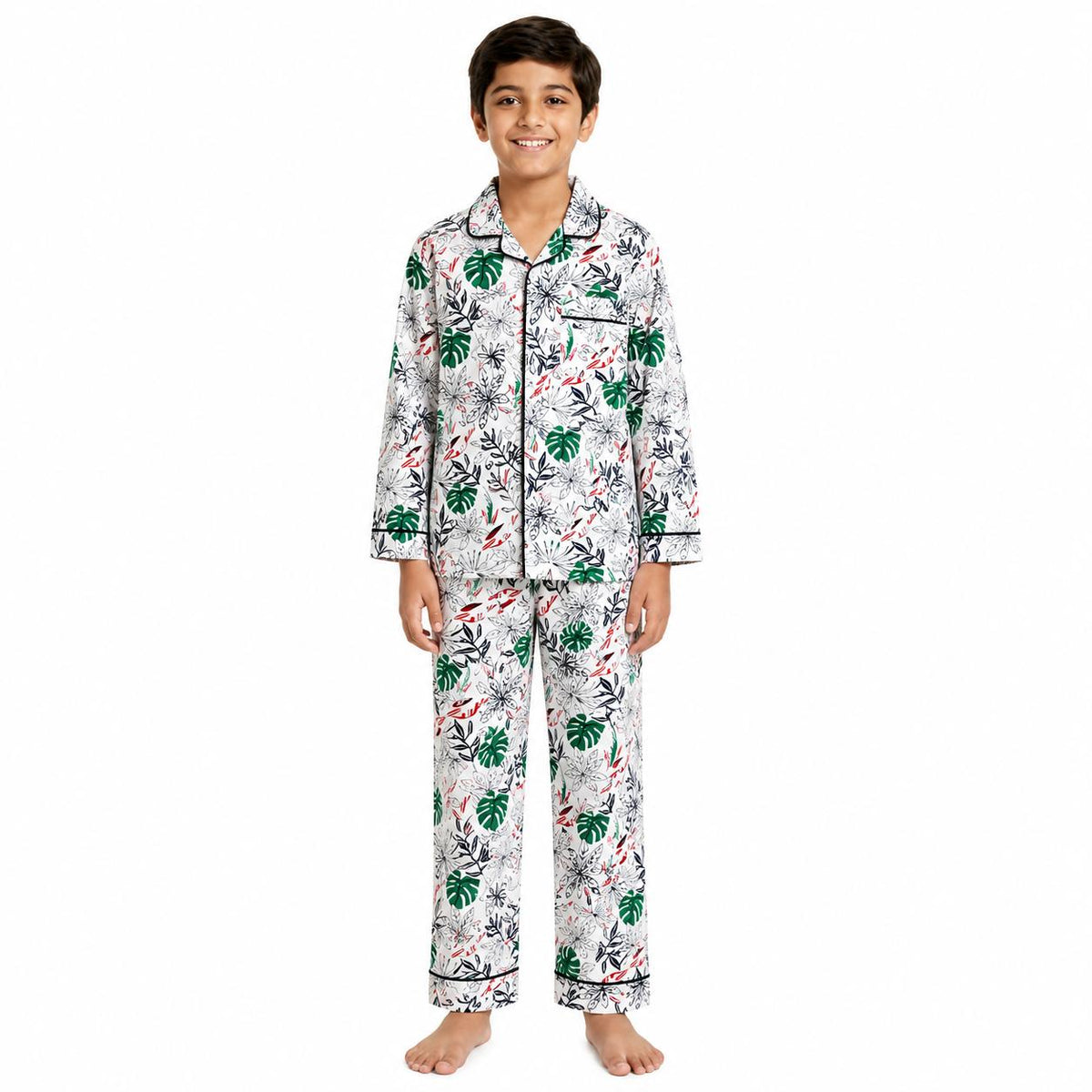 Boys and Girls Tropical Leaf Print Cotton Nightsuit Set - Super Soft & Comfy