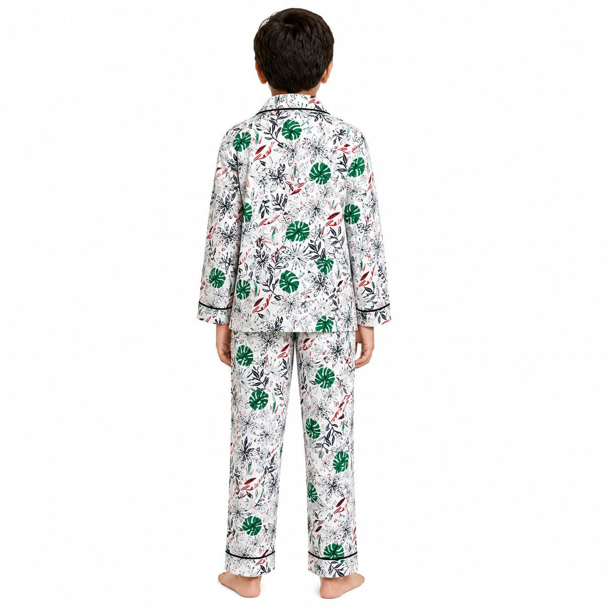 Boys and Girls Tropical Leaf Print Cotton Nightsuit Set - Super Soft & Comfy