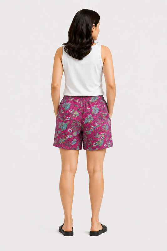 CLLING Women's Pure Cotton Paisley Floral Printed Boxer Shorts with Pockets - Fuchsia Pink