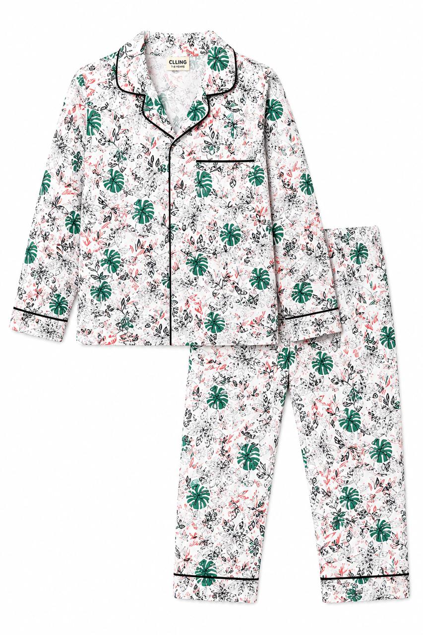 Boys and Girls Tropical Leaf Print Cotton Nightsuit Set - Super Soft & Comfy