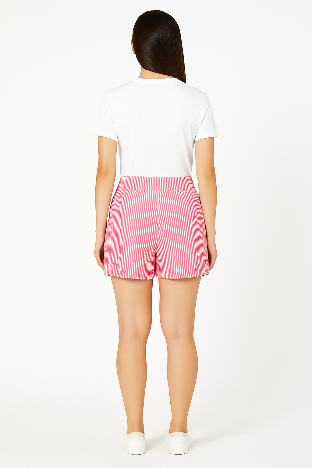 CLLING Women's Pure Cotton Vertical Striped Boxer Shorts with Pockets - Pink & White