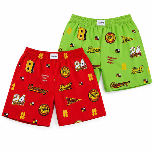 CLLING Boys Pure Cotton Printed Boxer Shorts (Pack of 2) - Red & Green Sports Campus