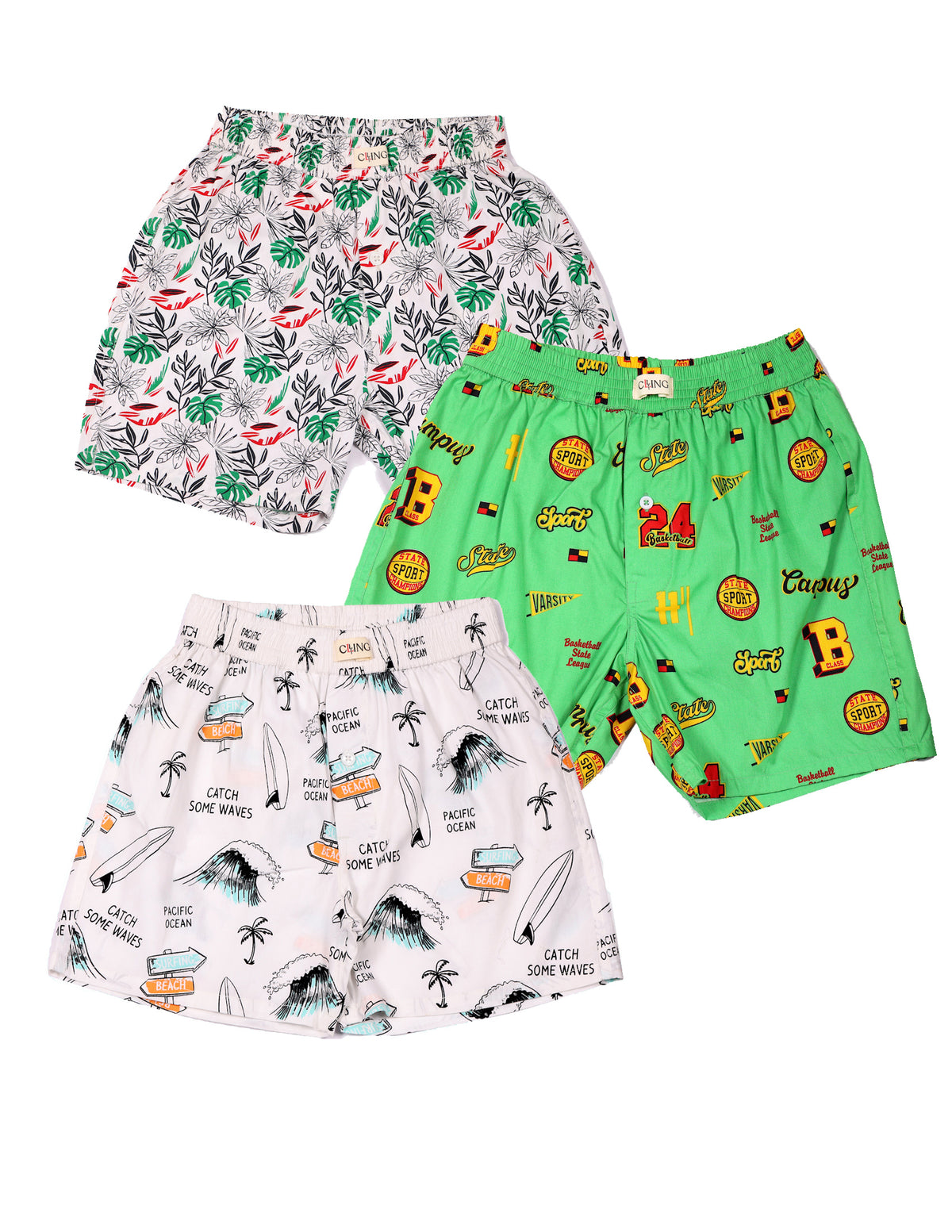 CLLING Boys Everyday Comfort Graphic Cotton Boxer Shorts (3-Pack Set)
