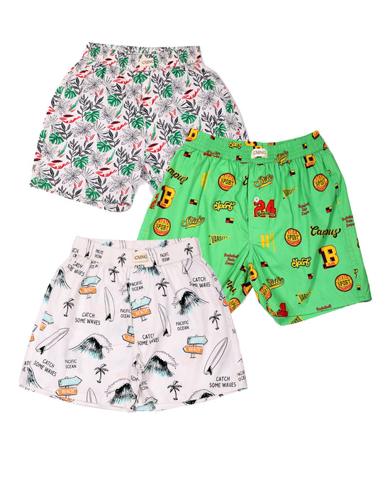 CLLING Boys Everyday Comfort Graphic Cotton Boxer Shorts (3-Pack Set)