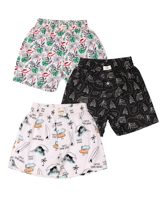 CLLING Boys Pure Cotton Printed Boxer Shorts (Pack of 3)