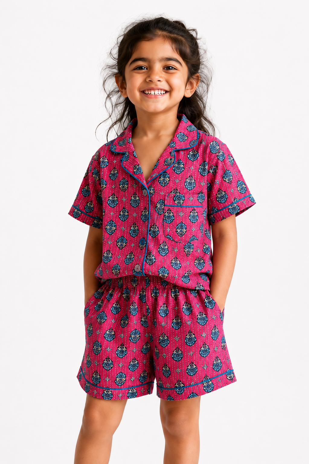 Kids Girl’s Pink Booti Printed Cotton Co-ord Set