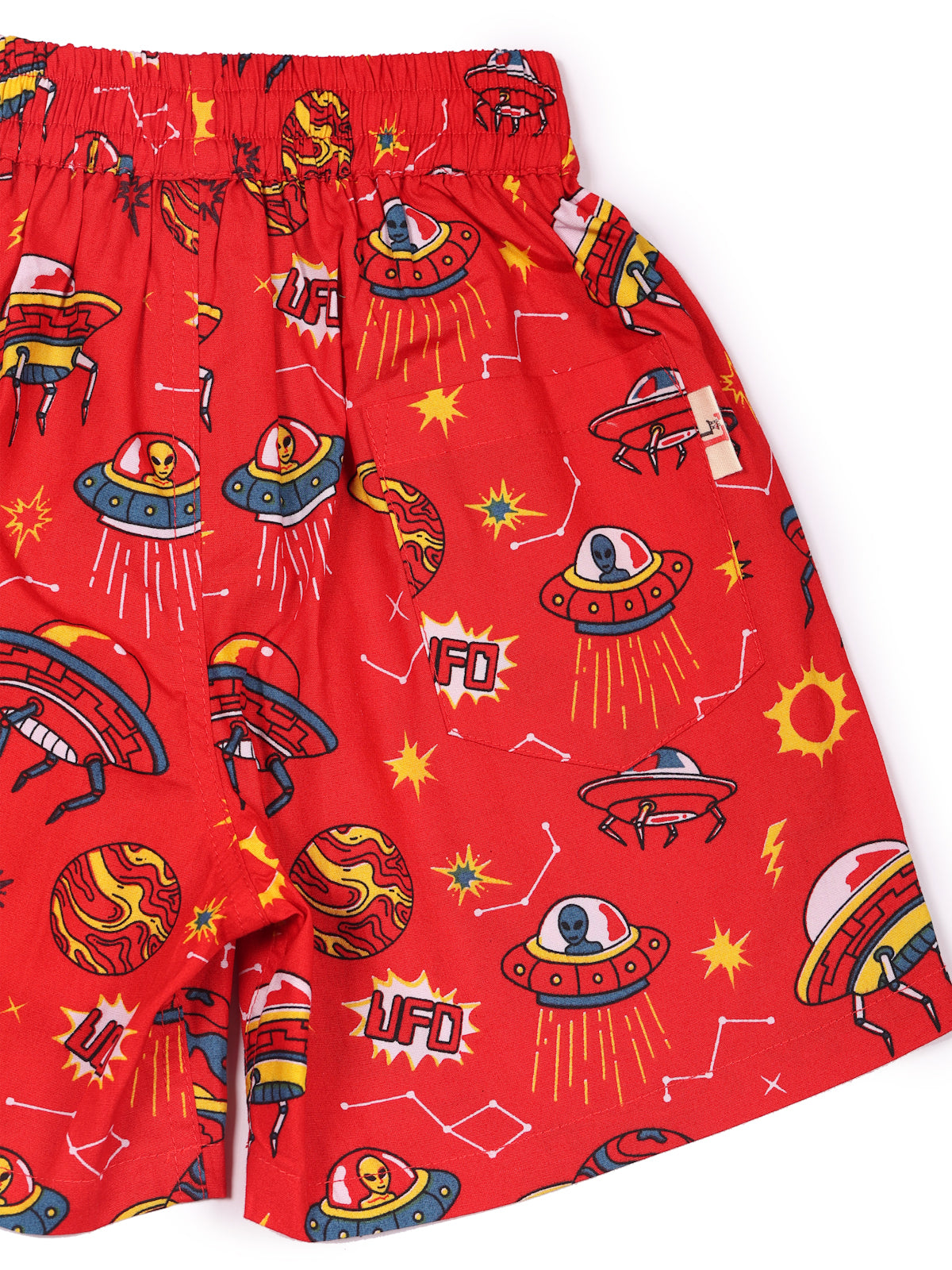 CLLING Boys White & Red Printed Cotton Boxer Shorts (Pack of 2) - Beach Waves & Space UFO