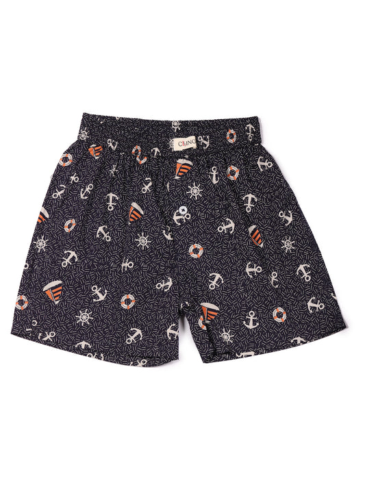 CLLING Kids Super Soft Cotton Graphic Shorts (3-Pack Set) - Grey Anchor, Navy Anchor & Tropical Leaf