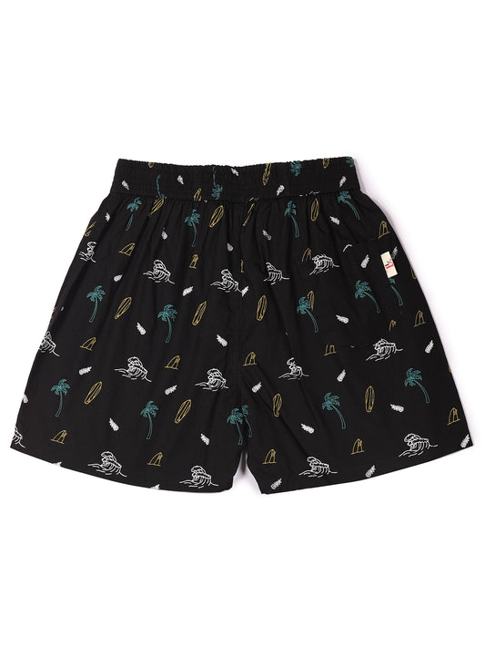 CLLING Unisex Printed Cotton Boxer Shorts - Black Surfboard & Space UFO Print