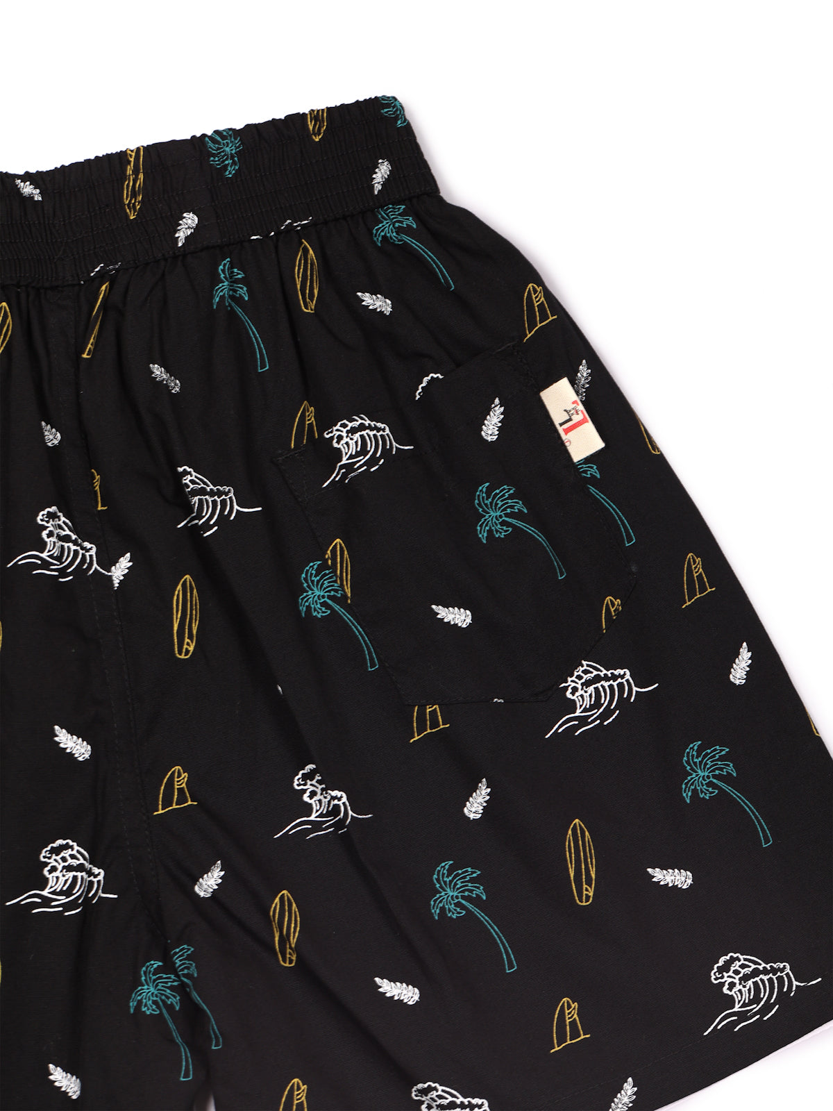 CLLING Boys 2-Pack Pure Cotton Printed Boxer Shorts - White Surfing & Black Palm Tree Print