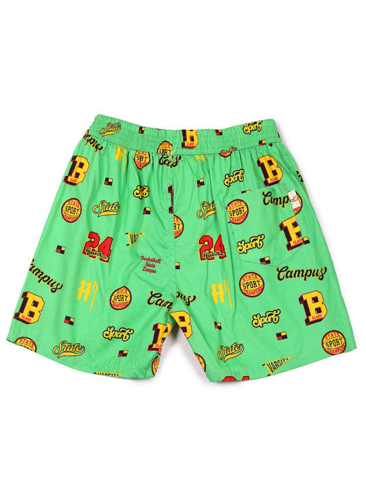 CLLING Kids 2-Pack Pure Cotton Printed Boxer Shorts - Green Sports & White Tropical Print