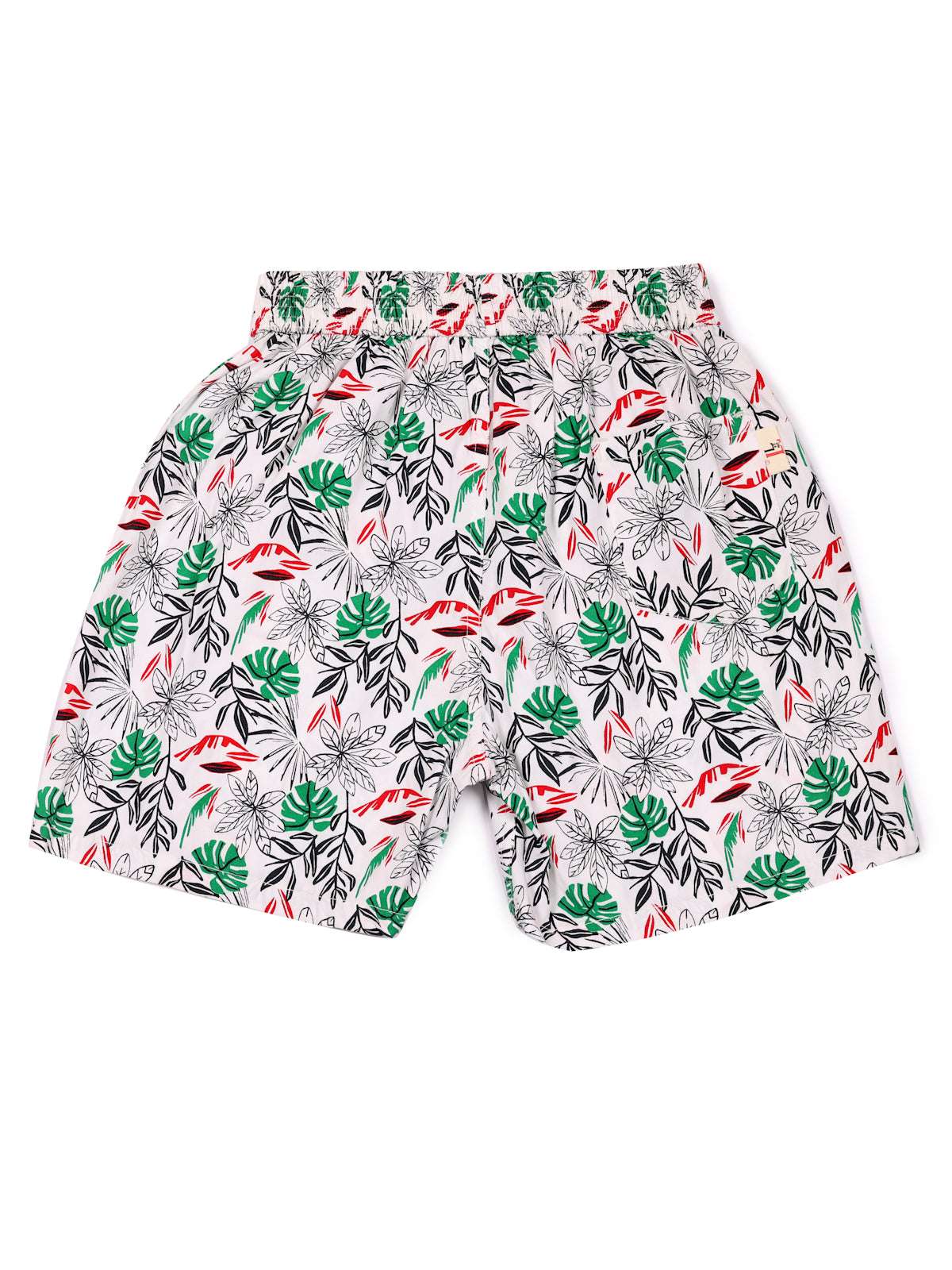 CLLING Boys Breathable Cotton Graphic Shorts (Pack of 3) - Tropical Leaf, Black Camping & Nautical Anchor