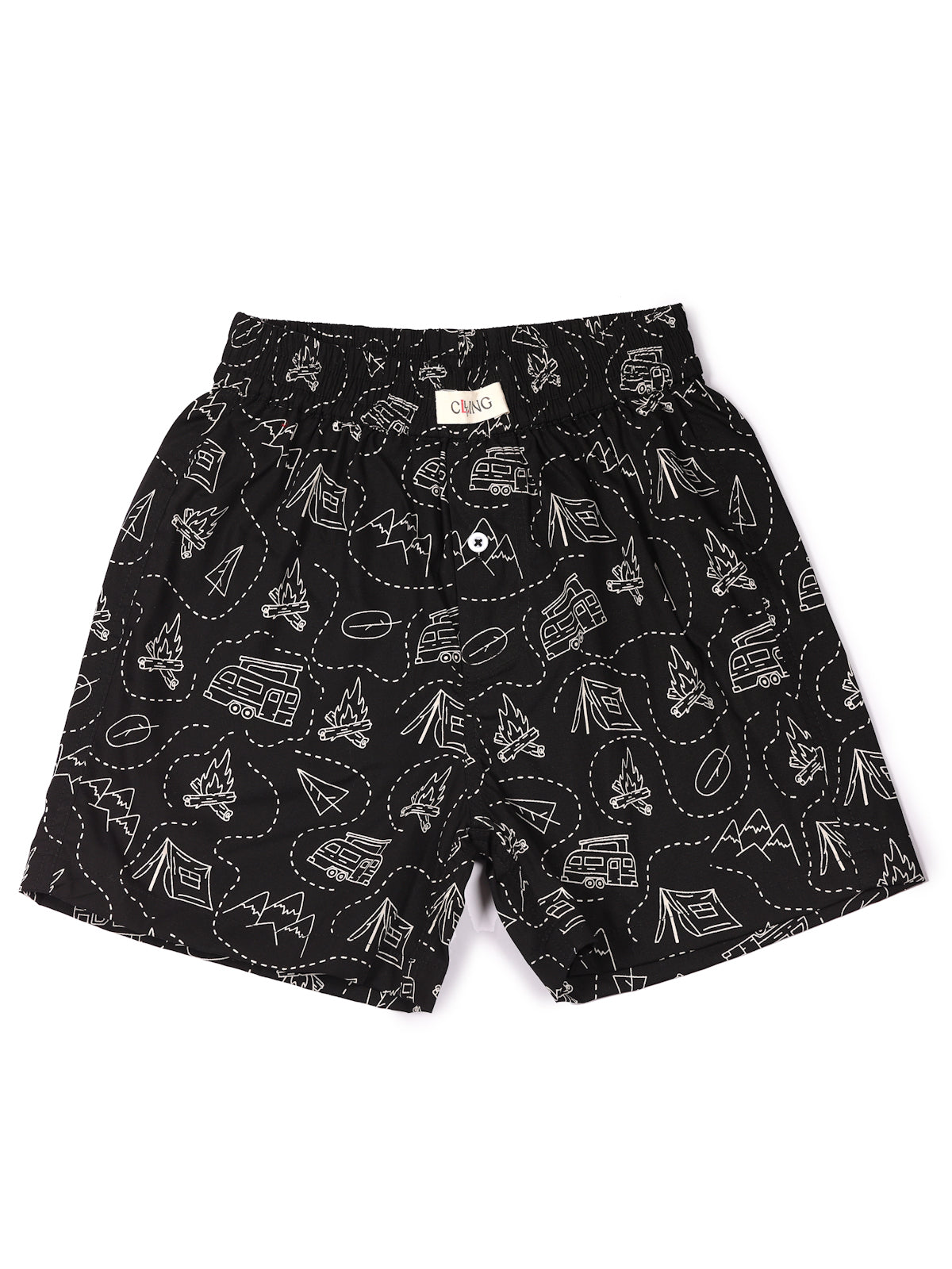 CLLING Kids 2-Pack Pure Cotton Printed Boxer Shorts - Black Palm Waves & Camping Print
