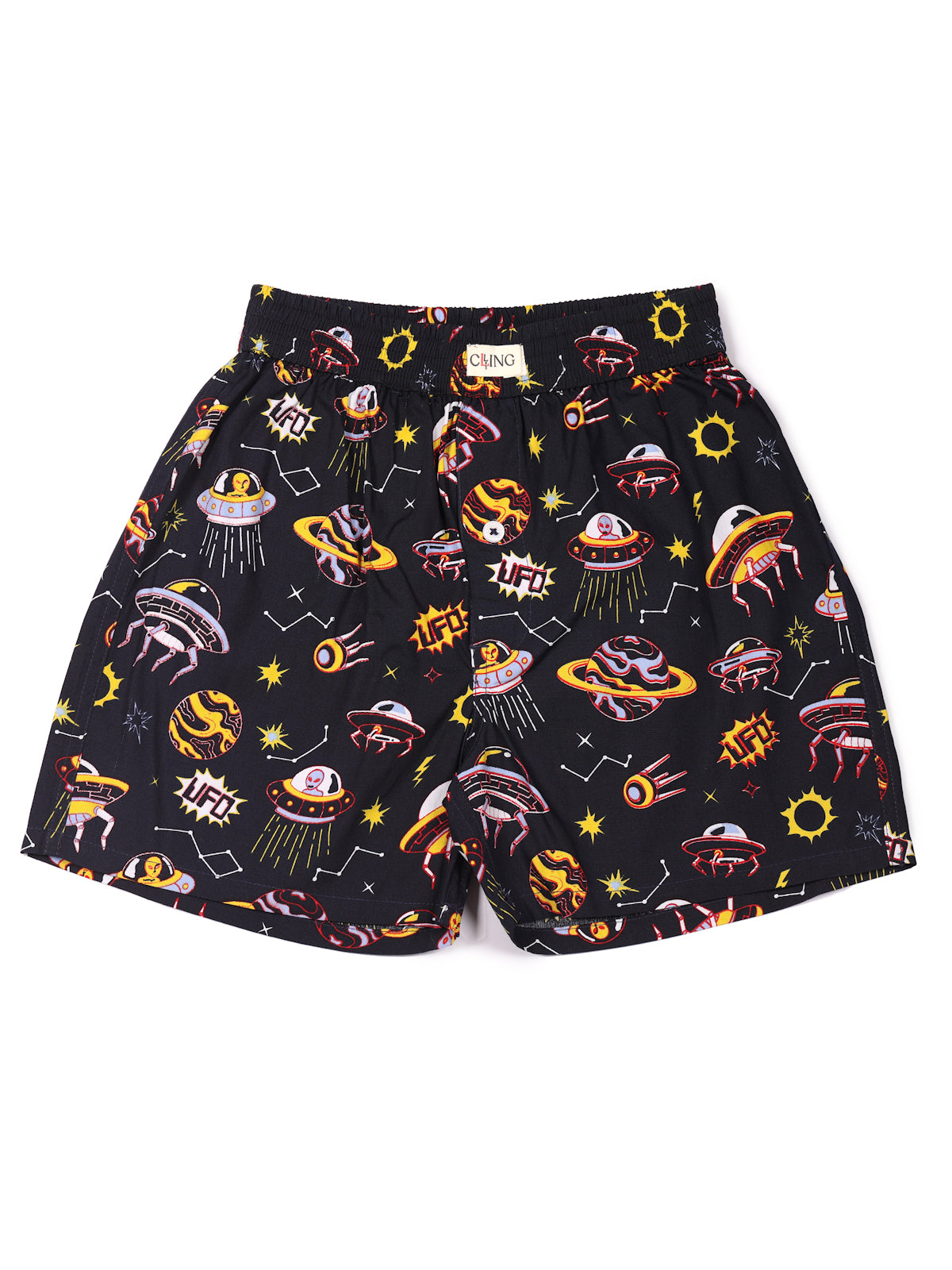CLLING Boys Premium Pure Cotton Printed Boxer Shorts (3 Pack) - Anchor, Space UFO & Tropical Leaf