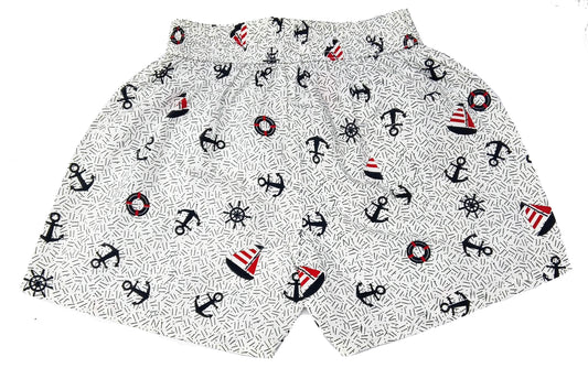 CLLING Boys Soft Cotton Printed Shorts (3-Pack Set) - Surf Waves, Camping & Anchor Graphics