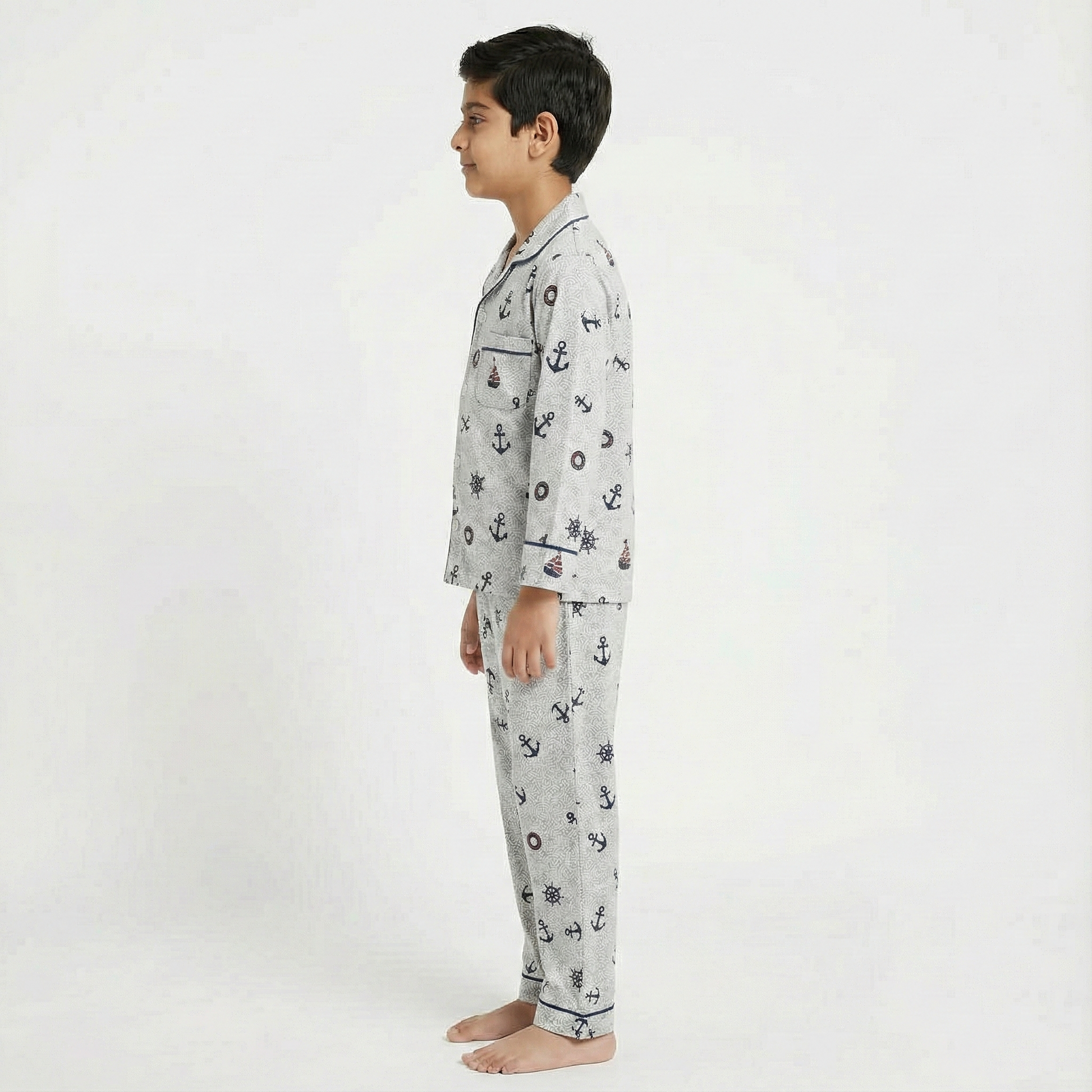 Boys’ White Ship and Anchor Co-Ord Sets with pant