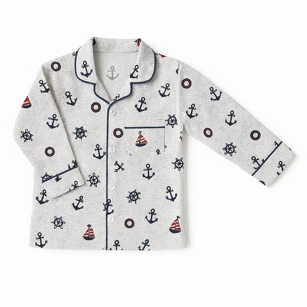 Boys’ White Ship and Anchor Co-Ord Sets with pant