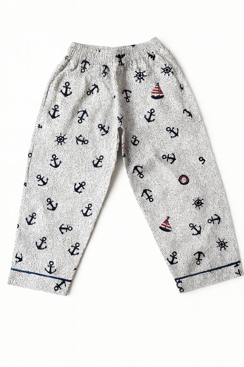 Boys’ White Ship and Anchor Co-Ord Sets with pant