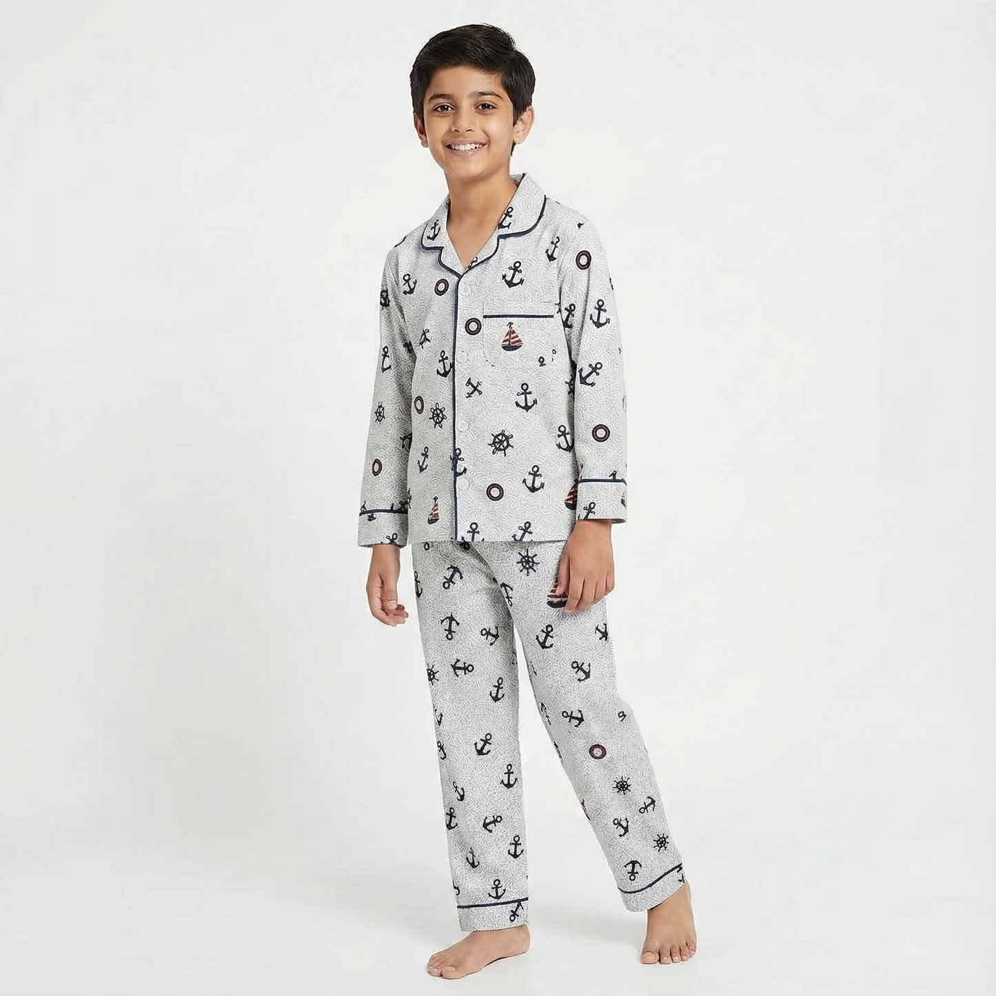 Boys’ White Ship and Anchor Co-Ord Sets with pant