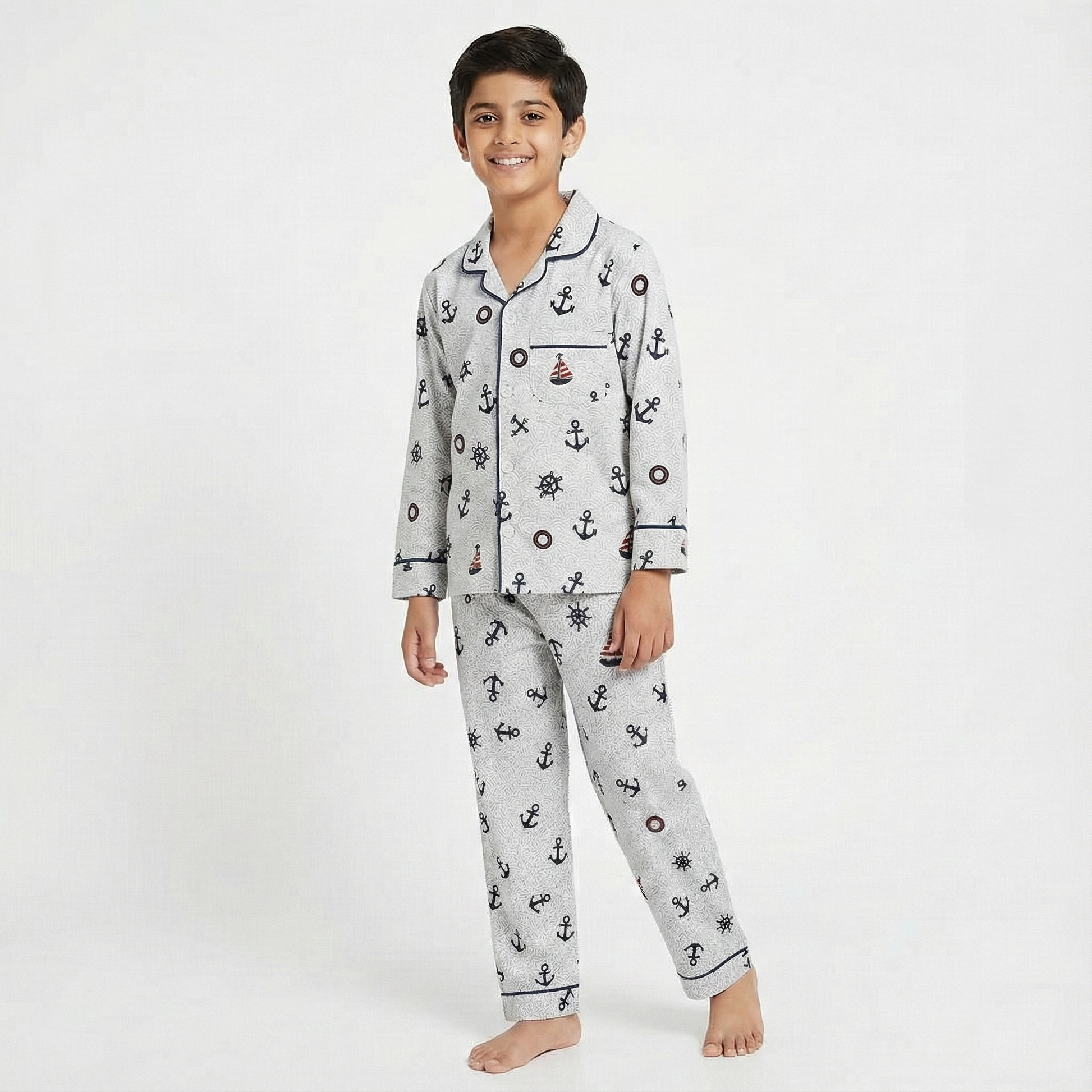 Boys’ White Ship and Anchor Co-Ord Sets with pant