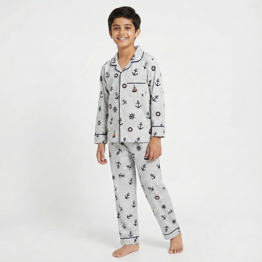 Boys’ White Ship and Anchor Co-Ord Sets with pant