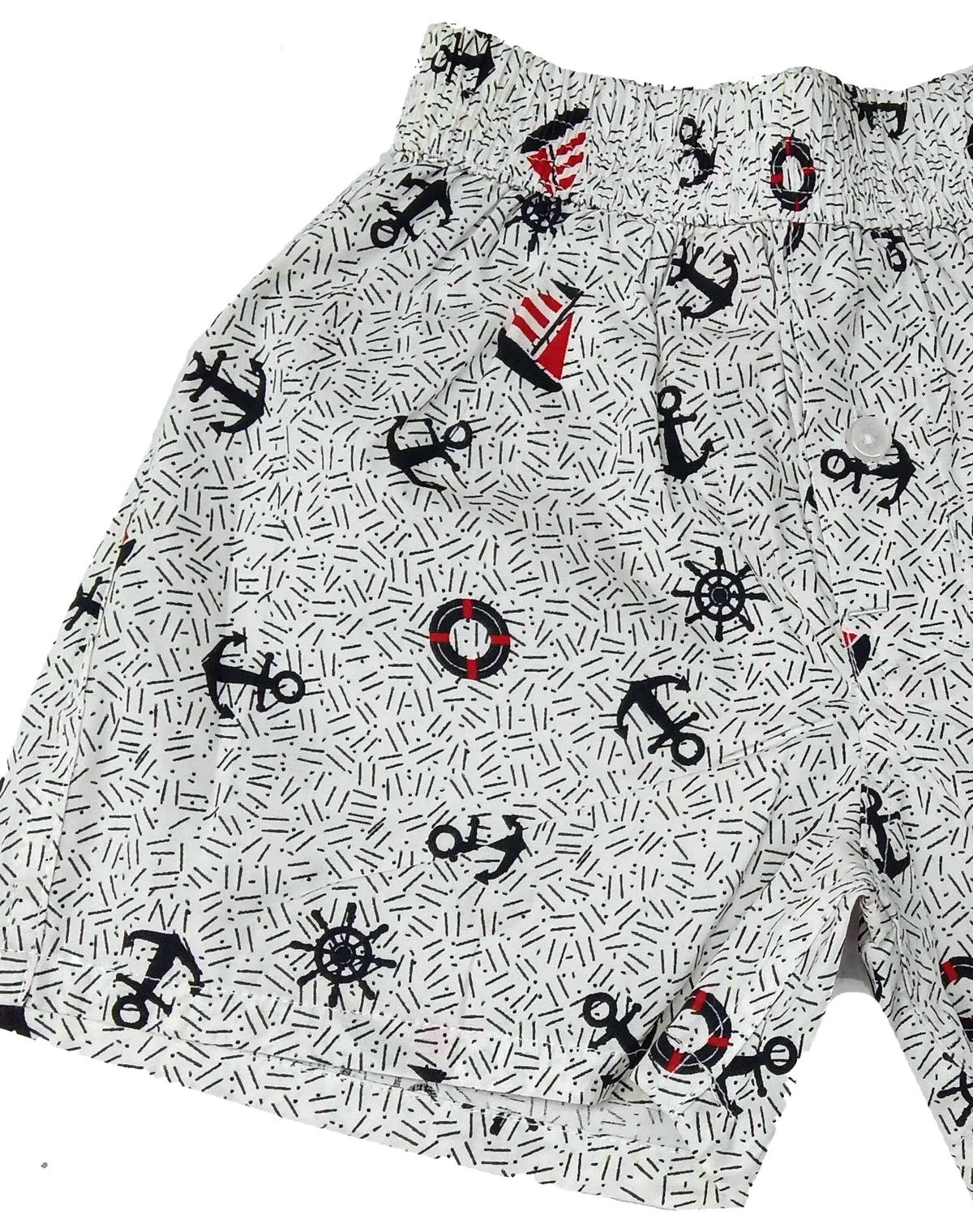 CLLING Kids Unisex 100% Cotton Graphic Boxer Shorts Set - White Monstera Leaf & Grey Anchor Print (Pack of 2)