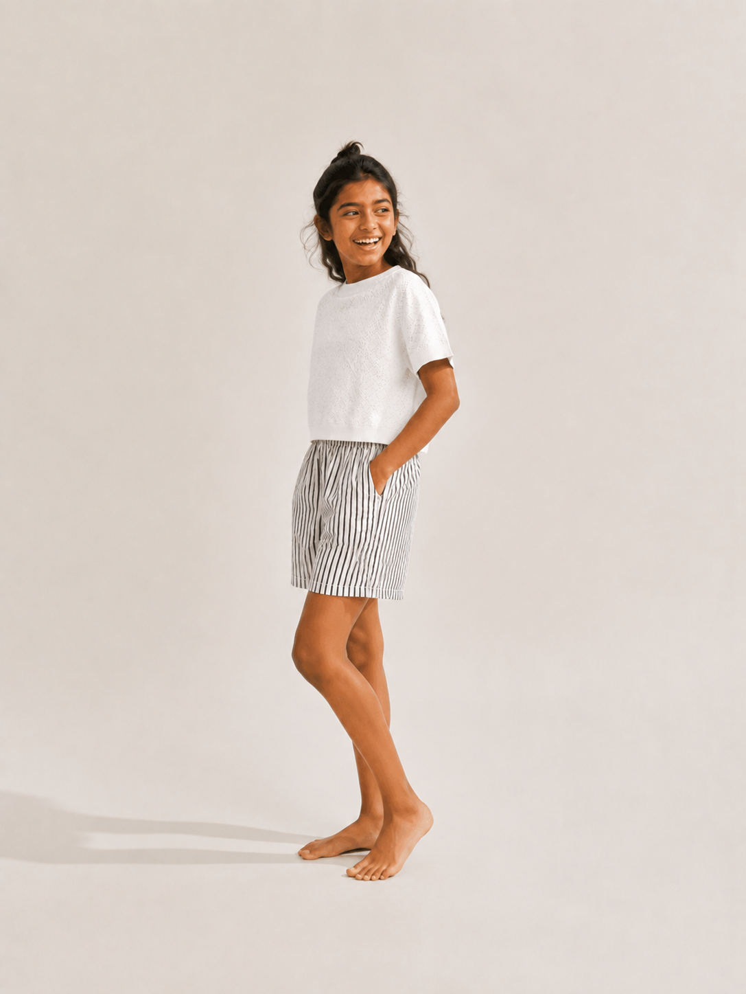 Kids Girl’s Black and White Printed Cotton Shorts