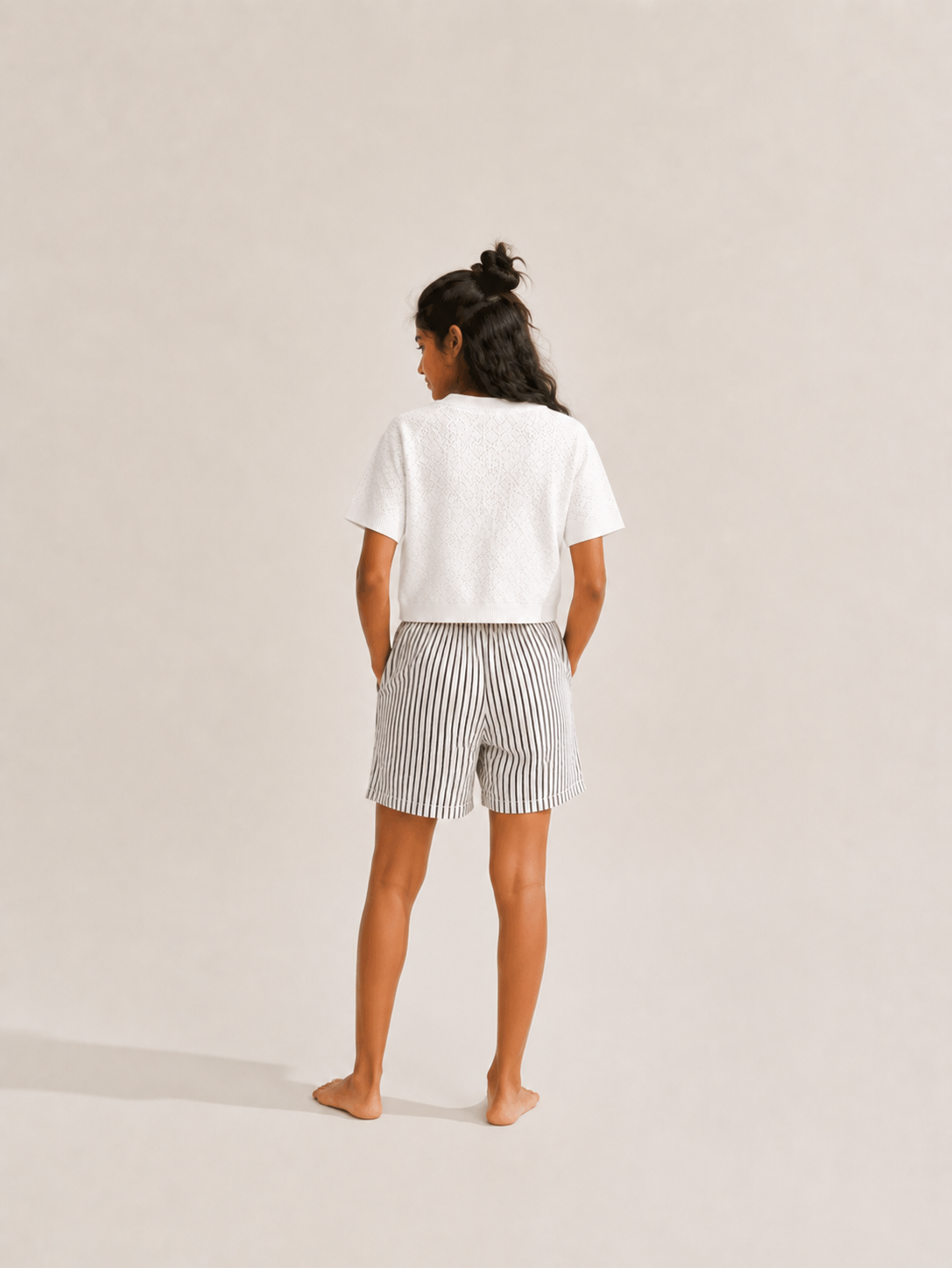 Kids Girl’s Black and White Printed Cotton Shorts