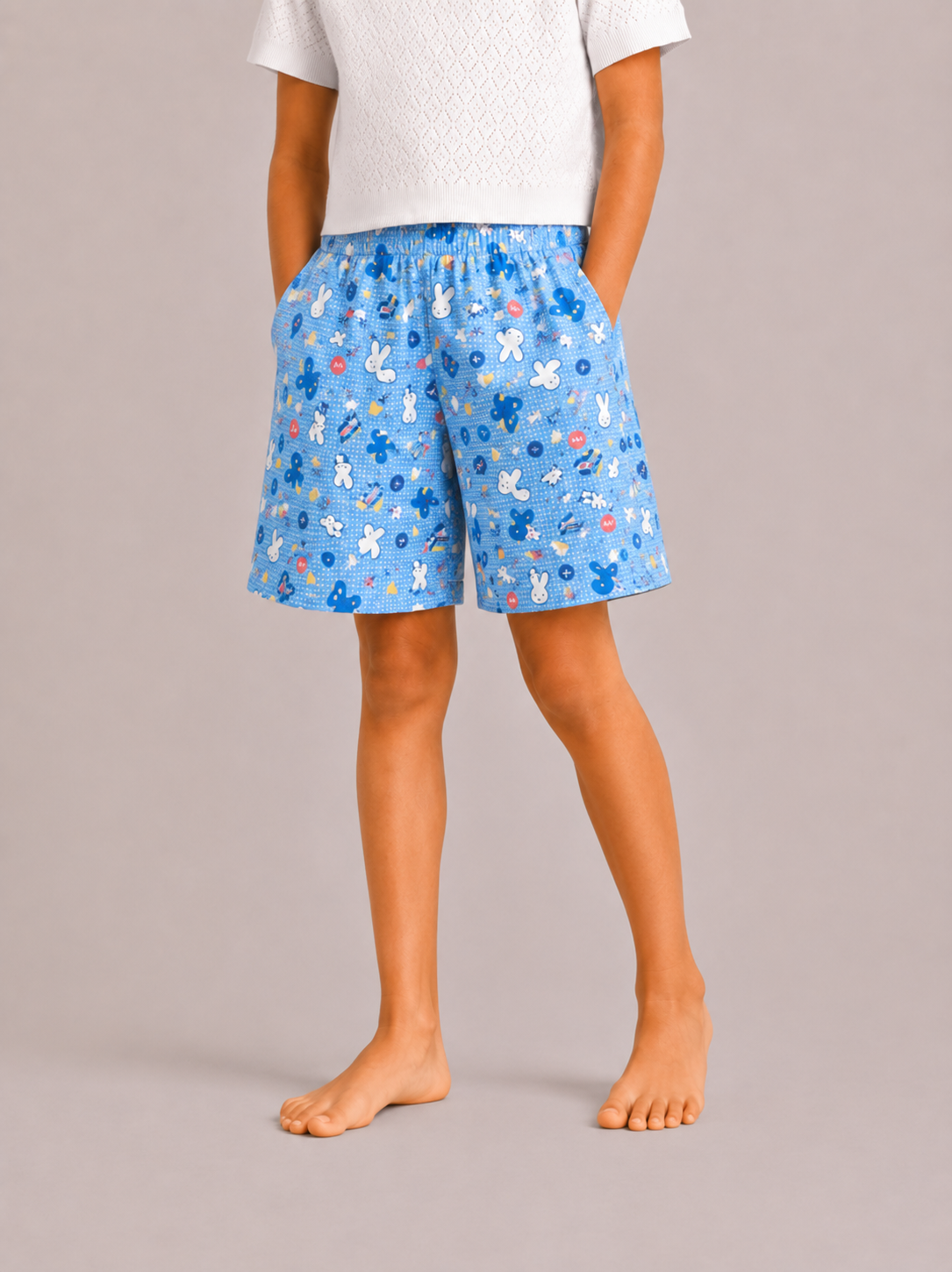 Kids Girl's Blue Printed Cotton Shorts