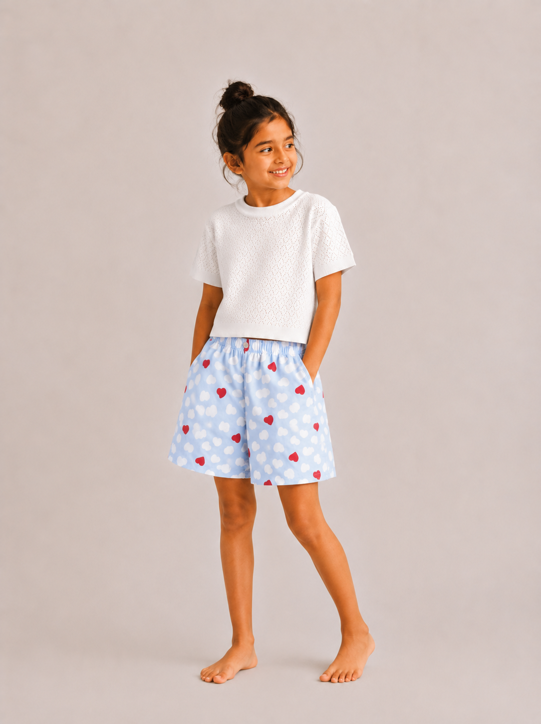 Kids Girl's Blue Printed Cotton Shorts