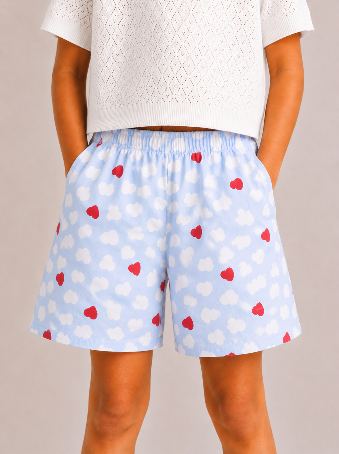 Kids Girl's Blue Printed Cotton Shorts