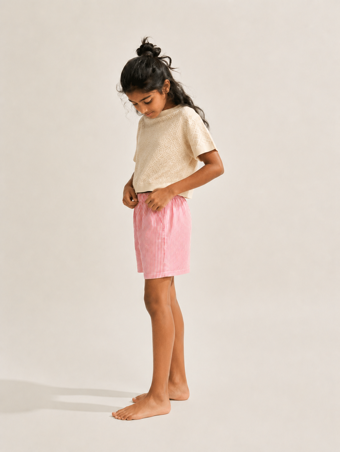 Kids Girl’s Pink and White Printed Cotton Shorts