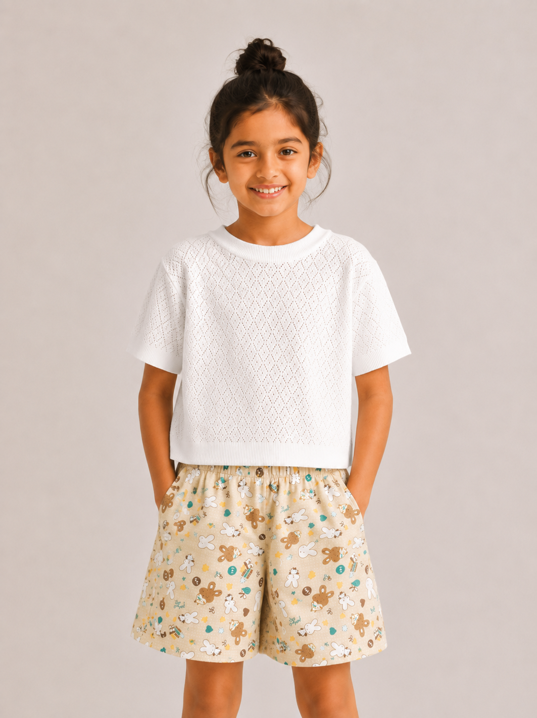 Kids Girl’s Yellow Printed Cotton Shorts