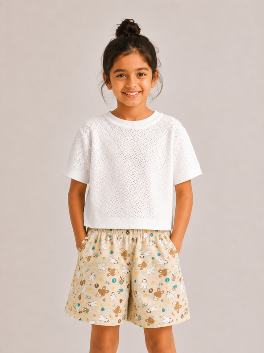 Kids Girl’s Yellow Printed Cotton Shorts