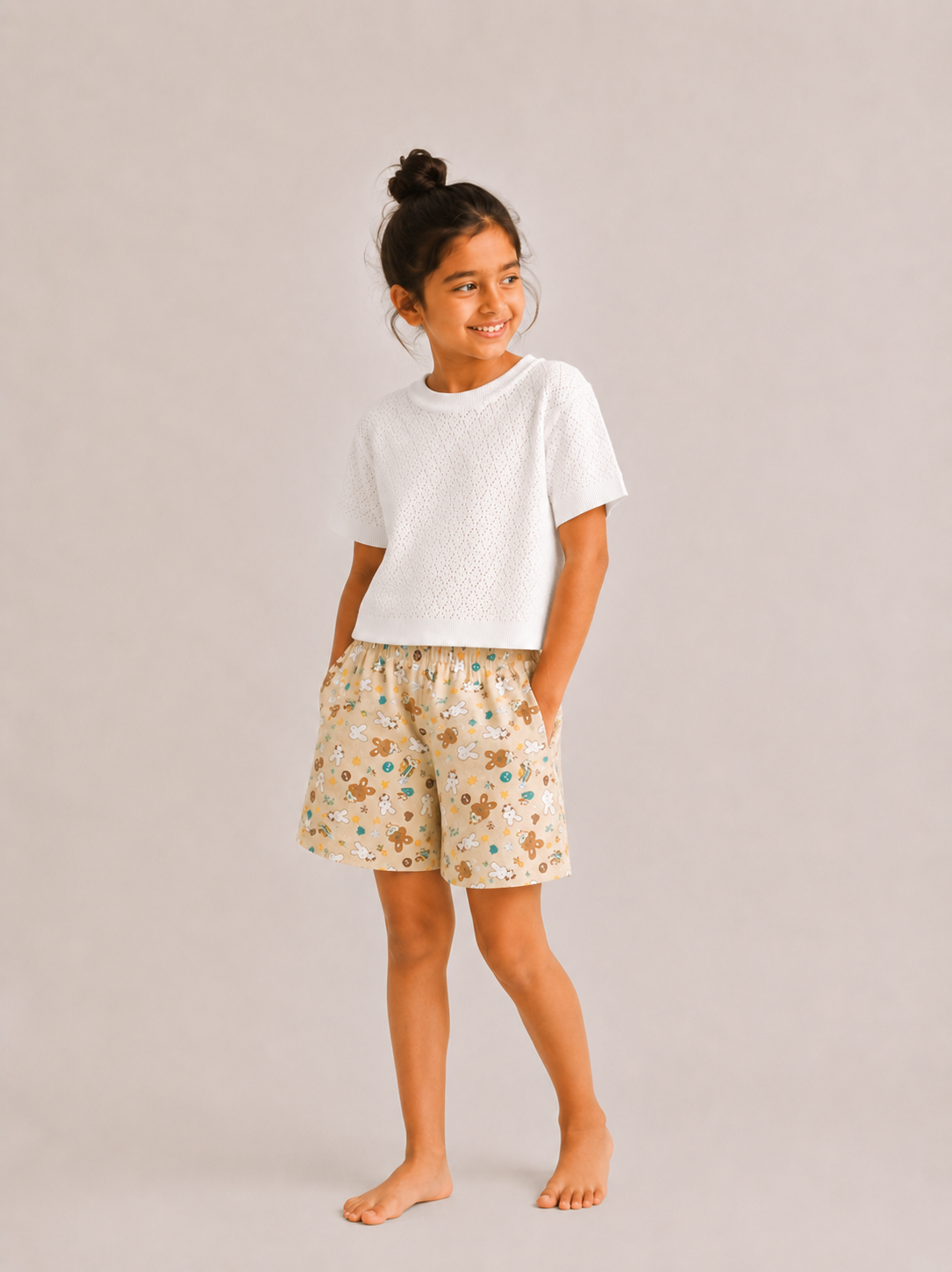 Kids Girl’s Yellow Printed Cotton Shorts