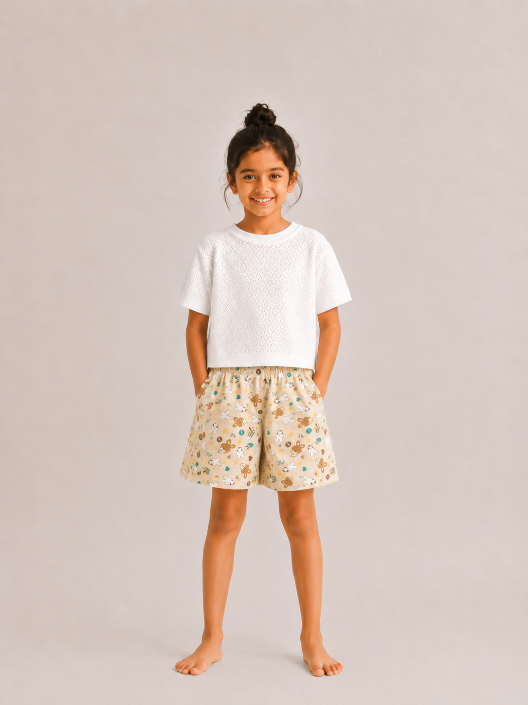 Kids Girl’s Yellow Printed Cotton Shorts