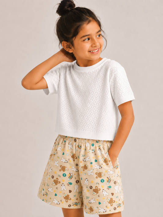 Kids Girl’s Yellow Printed Cotton Shorts