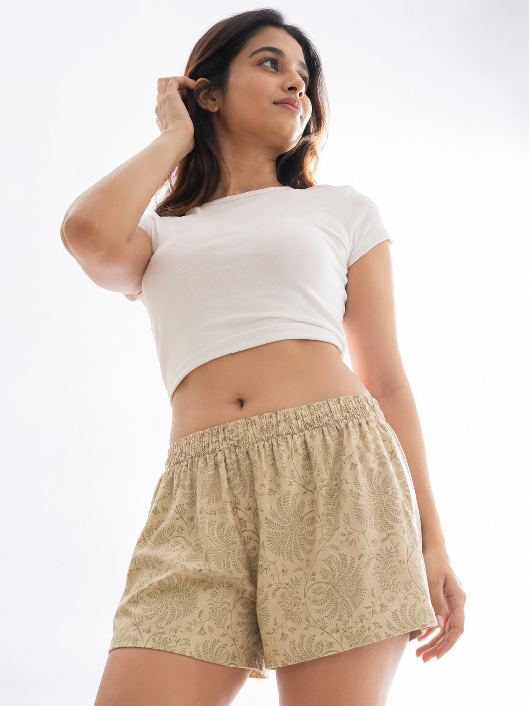 Women’s Cotton Beige Floral Jaal Printed Boxer Shorts